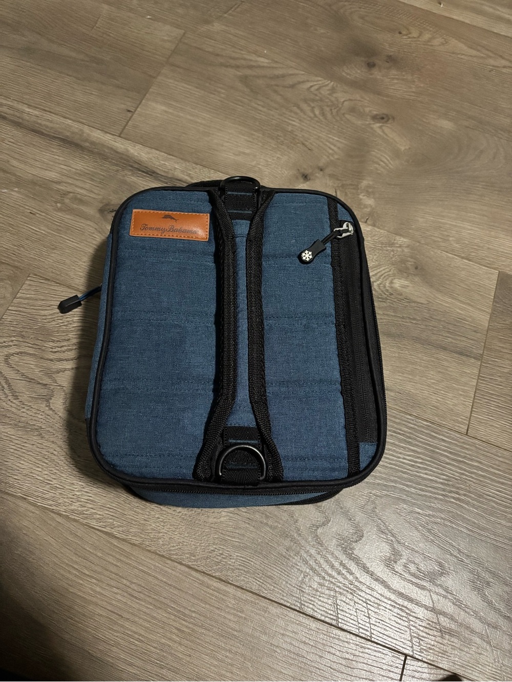 Tommy Bahama Blue and Black lunchbox Leather Patch